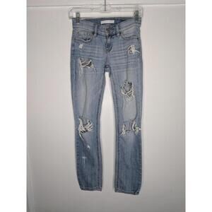 Eunina Sasha Jeans Womens 0 Blue Low Rise Skinny Distressed Cigarette Denim